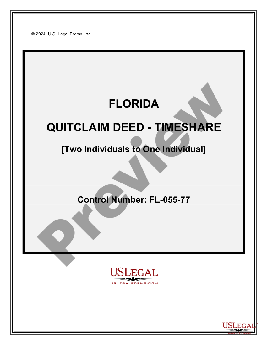 Florida Quitclaim Deed for a Timeshare Timeshare Deed Back Sample Letter US Legal Forms