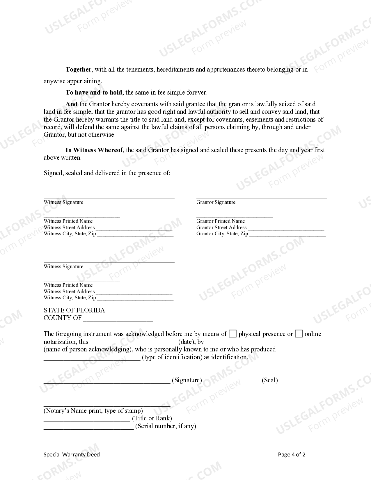 Port St. Lucie Florida Special Warranty Deed from Individual to