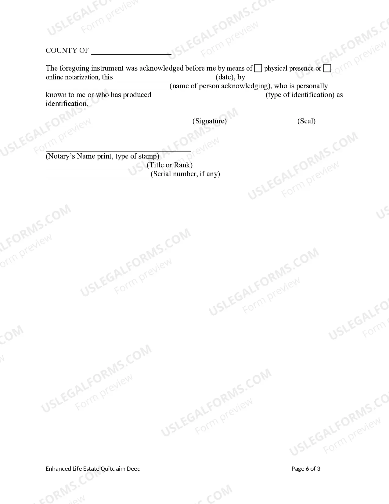 Preview Enhanced Life Estate or Lady Bird Deed - Quitclaim - Individual to Four Individuals