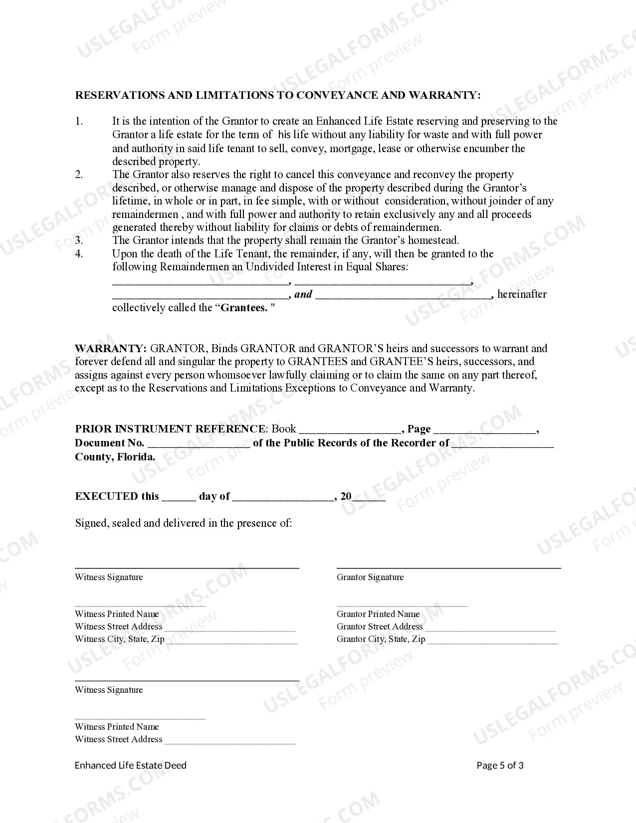 Preview Enhanced Life Estate or Lady Bird Deed - An Individual to Four Individuals