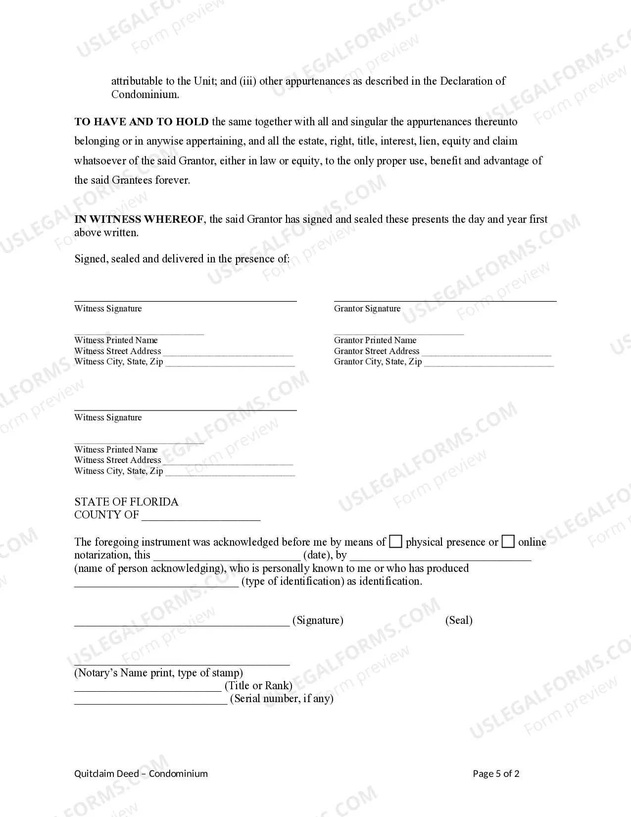 Preview Quitclaim Deed for Condominium - Individual to Two Individuals