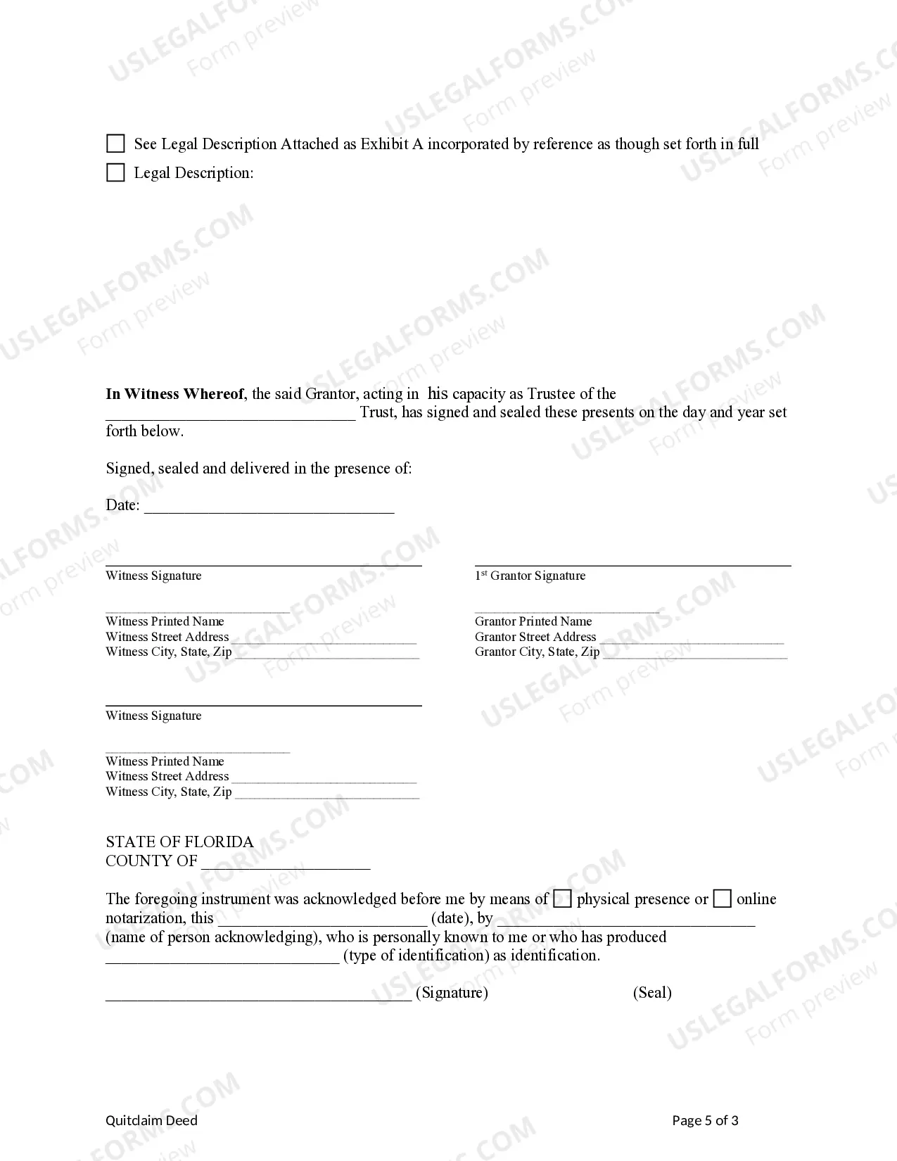 Preview Quitclaim Deed - Trust to Four Individuals