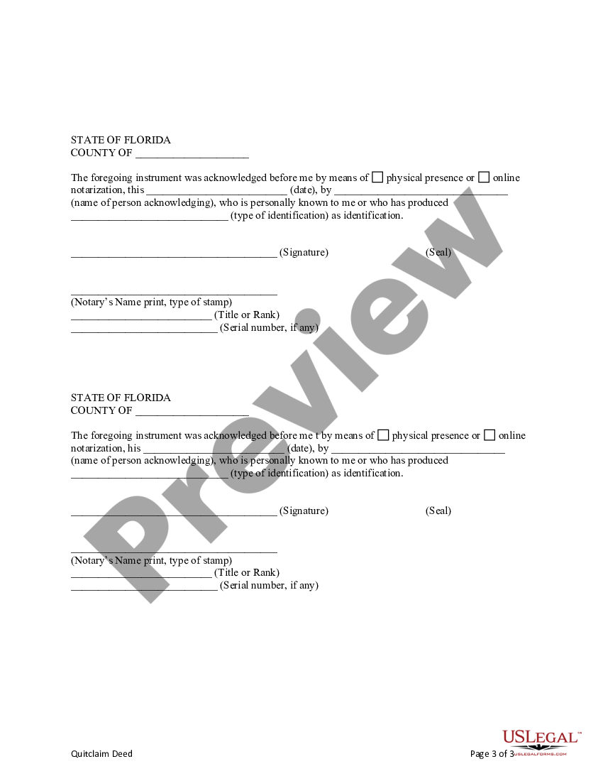 Florida Quitclaim Deed Two Individuals To Two Individuals Us Legal Forms 0010