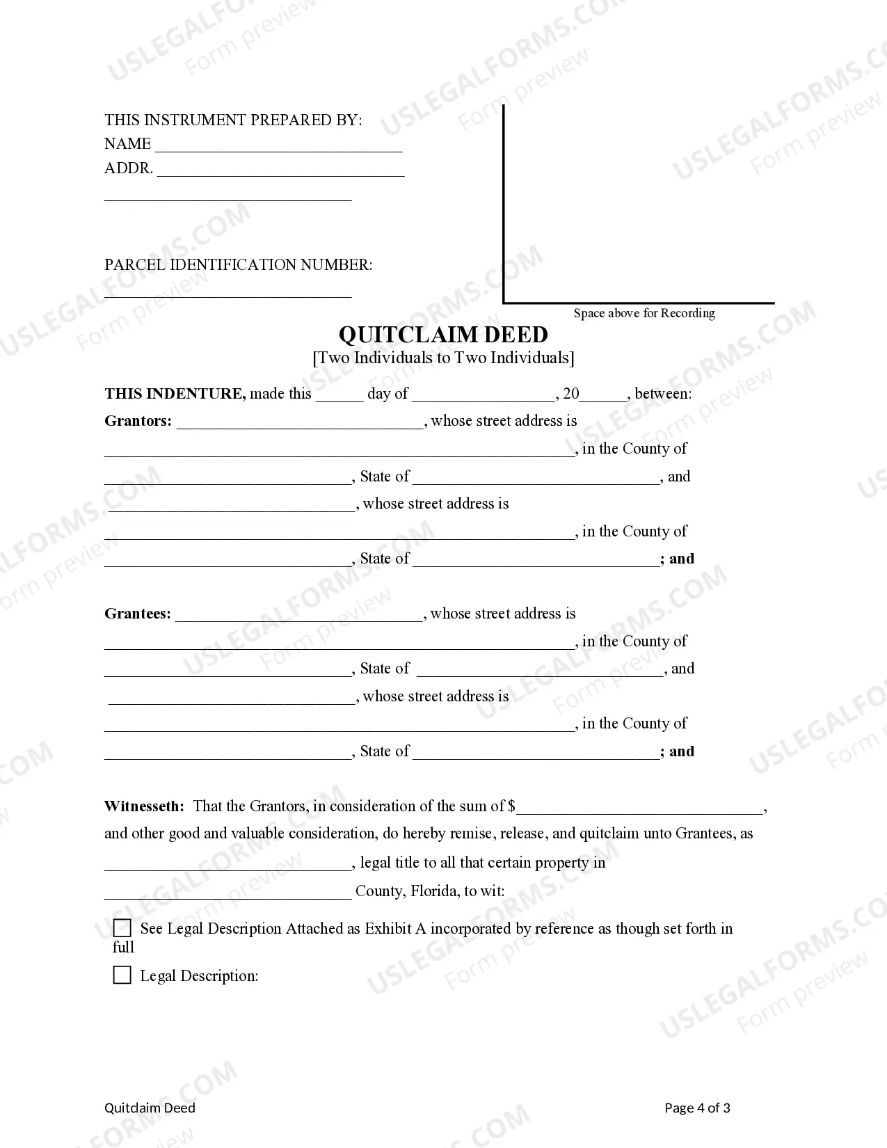 Preview Quitclaim Deed - Two Individuals to Two Individuals