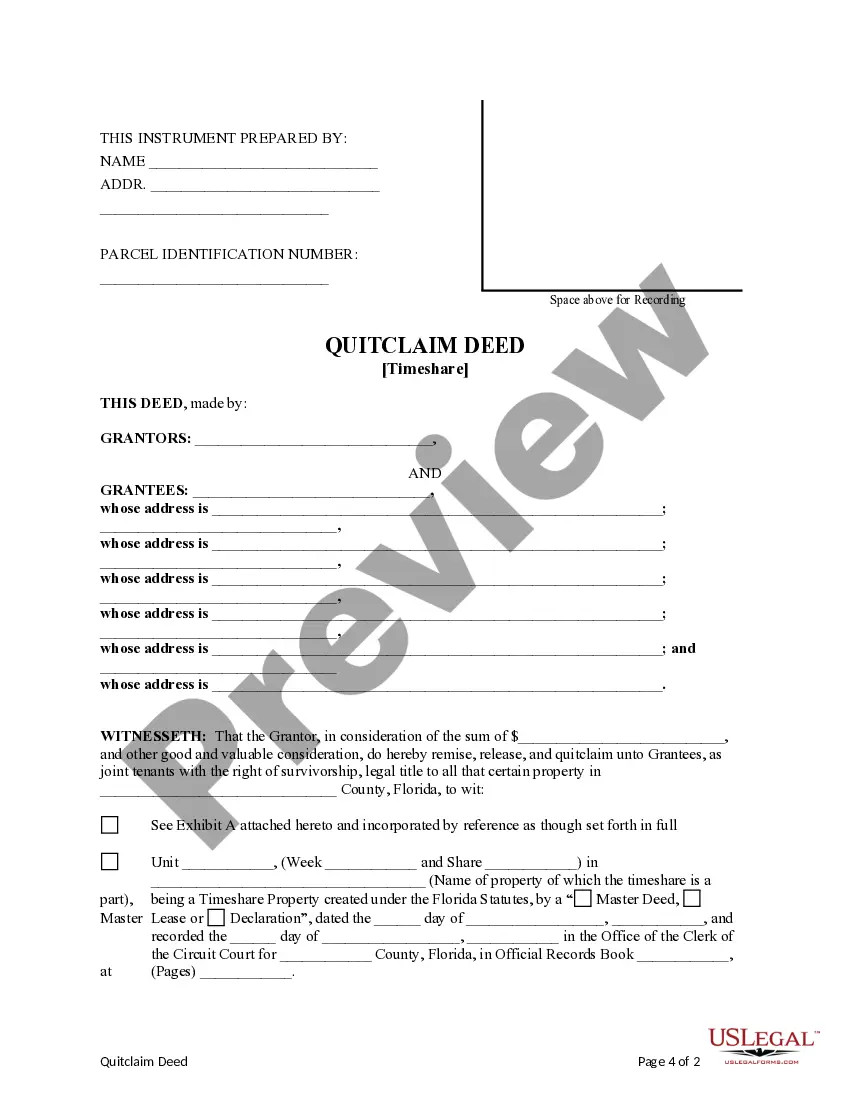 Preview Quitclaim Deed For Timeshare Property