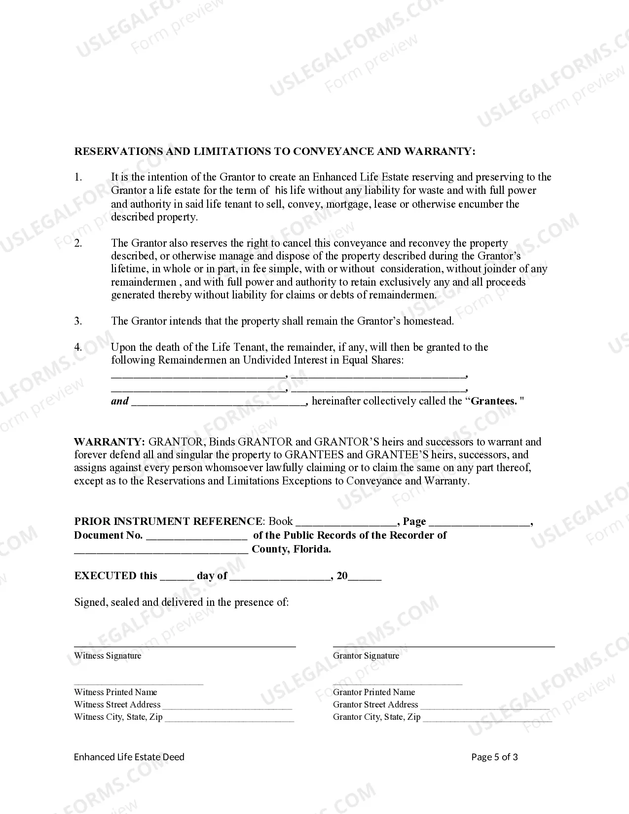 Preview Enhanced Life Estate or Lady Bird Deed - An Individual to Five Individuals