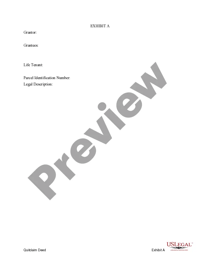 Preview Quitclaim Deed - One Individual to Two Individuals / Husband and Wife - with Life Estate in an Individual