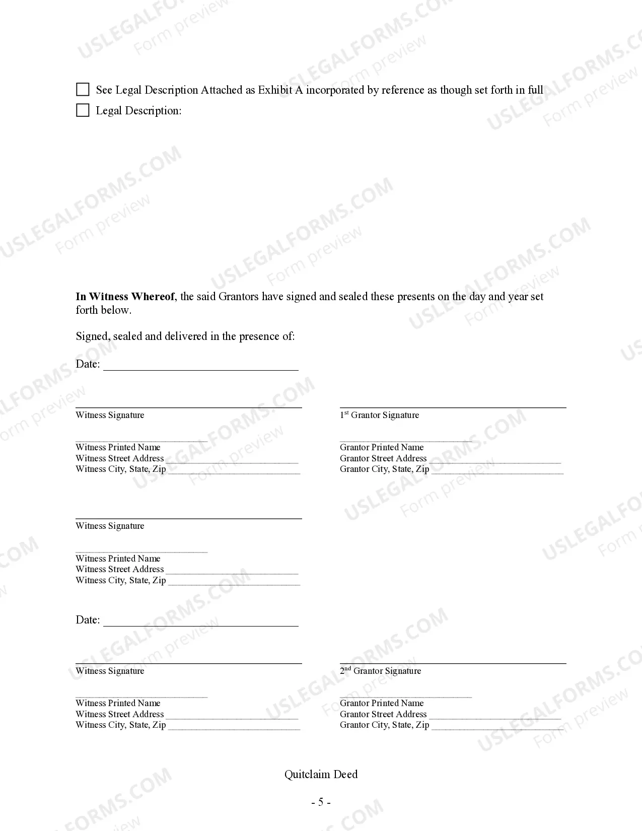 Preview Quitclaim Deed from husband, wife, and an individual to three individuals.