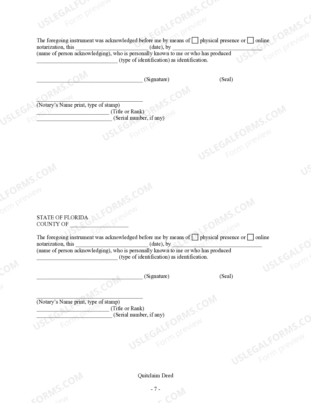 Preview Quitclaim Deed from husband, wife, and an individual to three individuals.