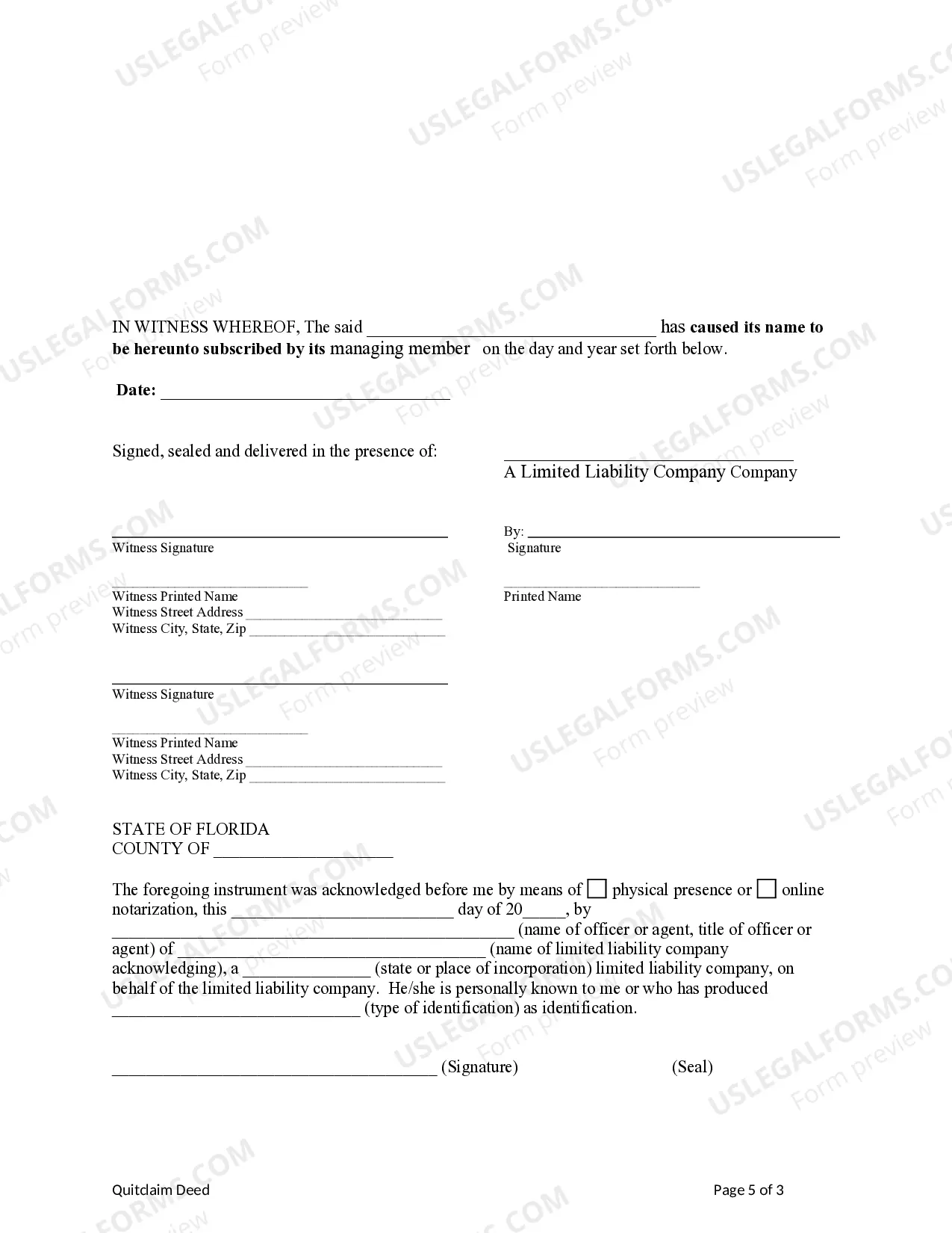 Preview Quitclaim Deed from a Limited Liability Company to two Individuals