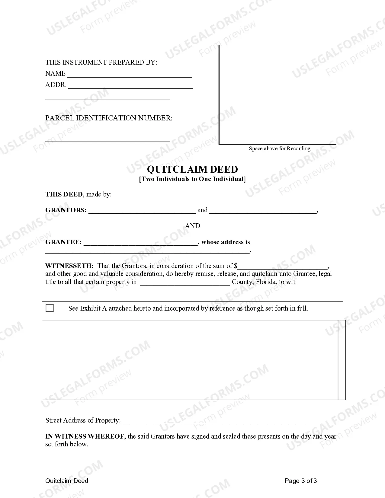 Preview Quitclaim Deed - Timeshare from Two Individuals to One Individual