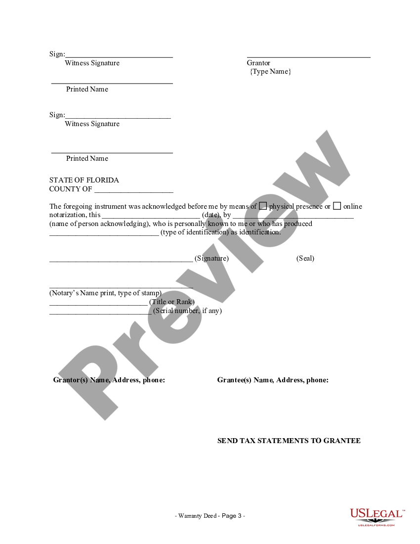 Florida Warranty Deed From Husband And Wife To Corporation - Florida ...