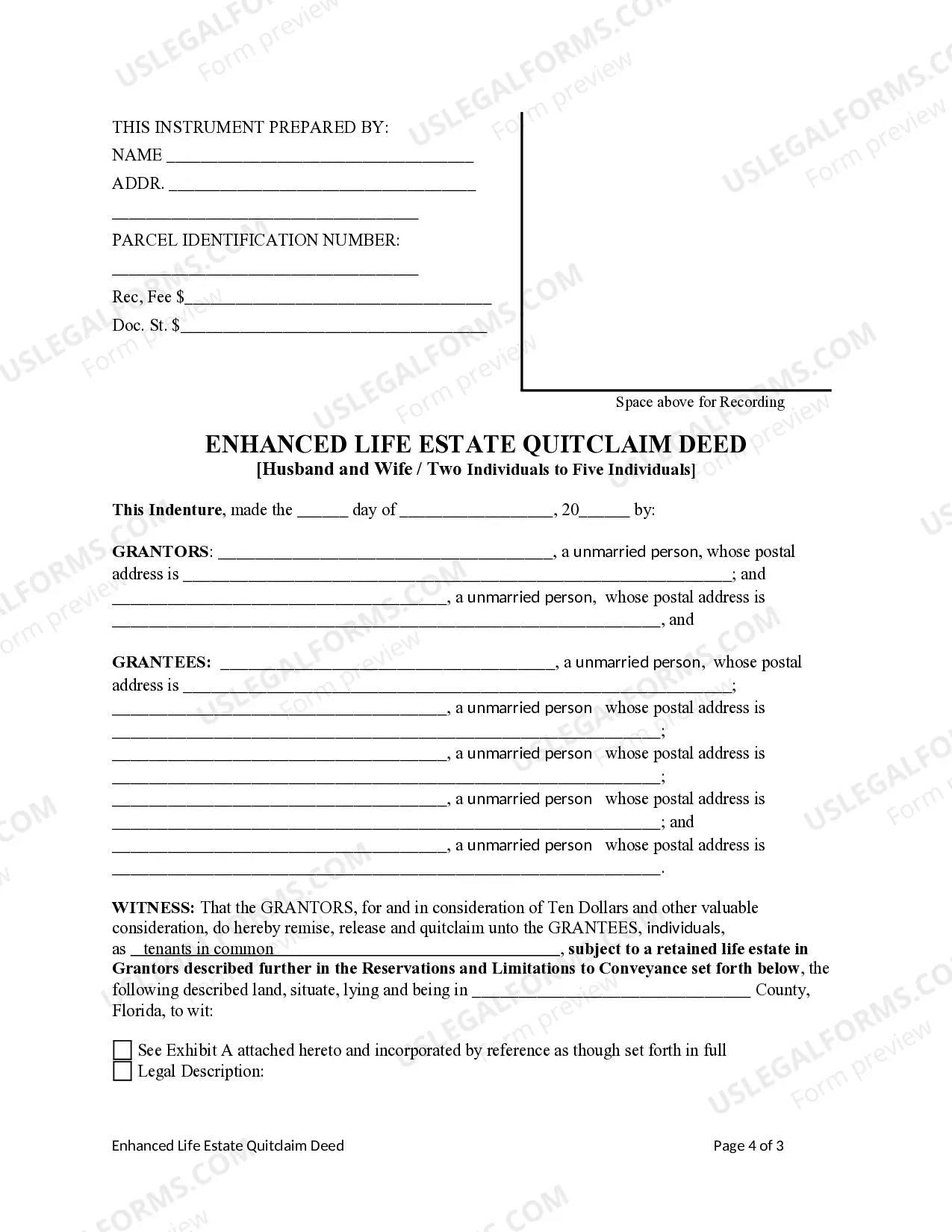 Preview Enhanced Life Estate or Lady Bird Deed - Quitclaim - Two Individuals / Husband and Wife to Five Individuals