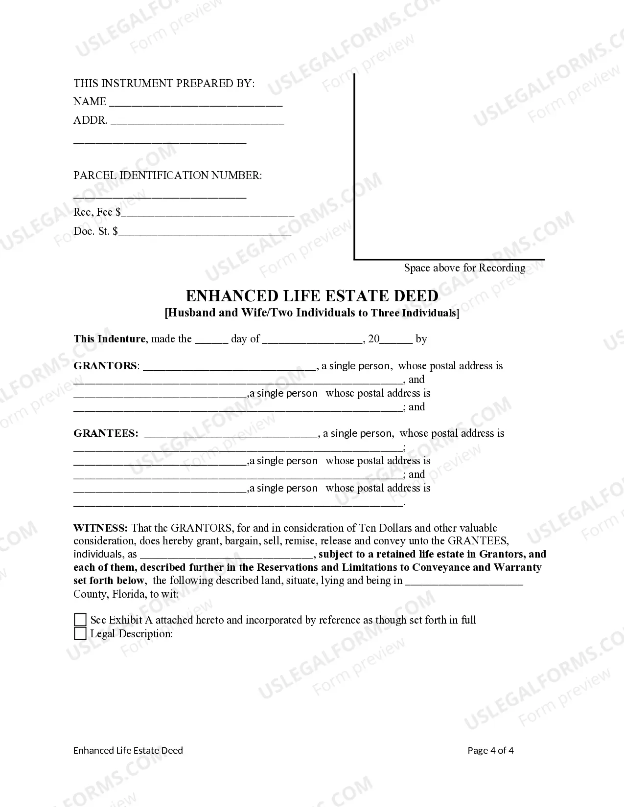 Preview Enhanced Life Estate or Lady Bird Deed - Two Individuals / Husband and Wife to Three Individuals