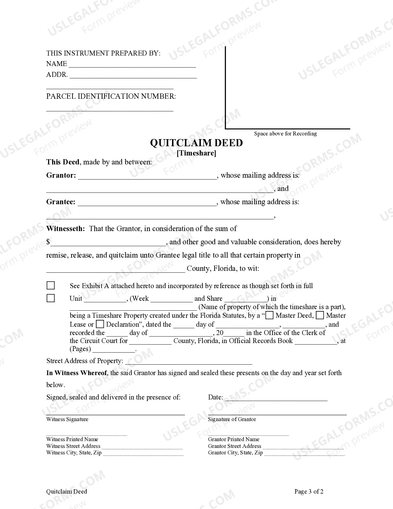 Preview Quitclaim Deed - Timeshare - Individual to Individual