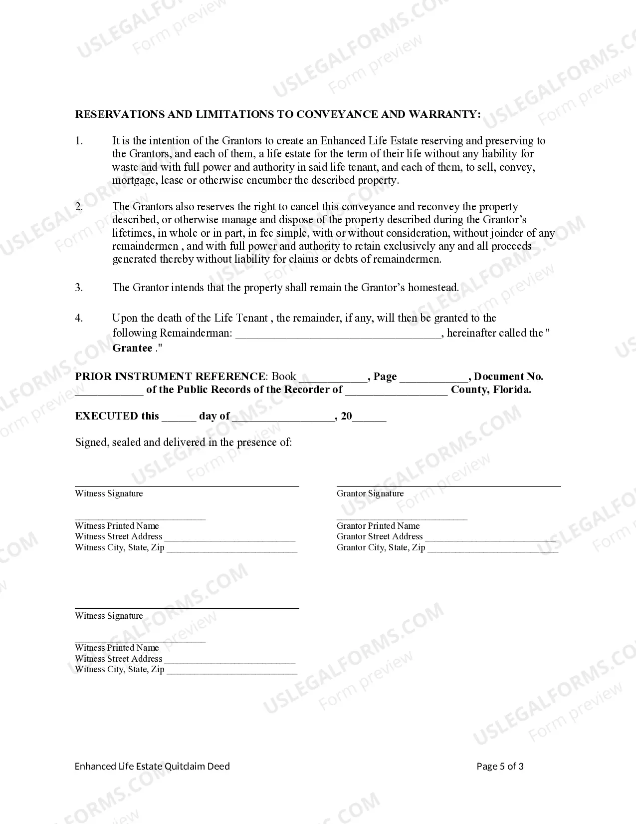 Preview Enhanced Life Estate or Lady Bird Deed - Quitclaim - Two Individuals / Husband and Wife to Four Individuals