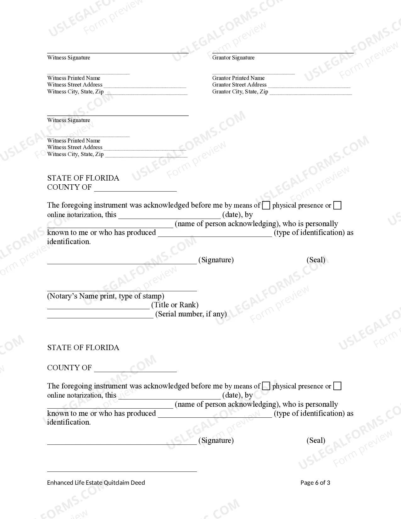 Preview Enhanced Life Estate or Lady Bird Deed - Quitclaim - Two Individuals / Husband and Wife to Four Individuals