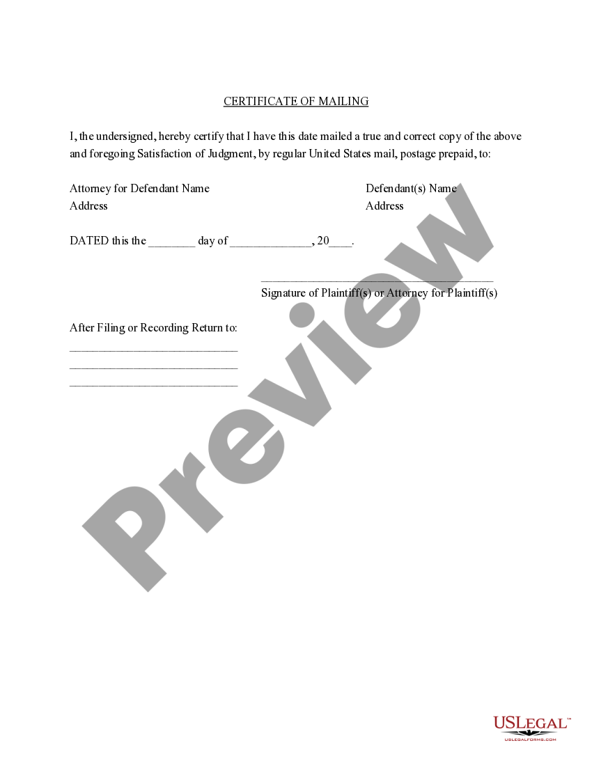 Florida Satisfaction of Judgment Florida Satisfaction Judgment US Legal Forms