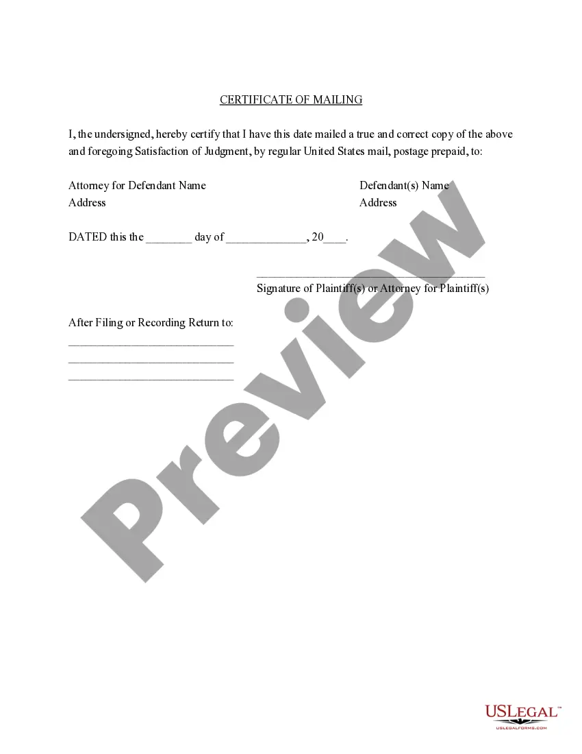 Preview Florida Satisfaction of Judgment