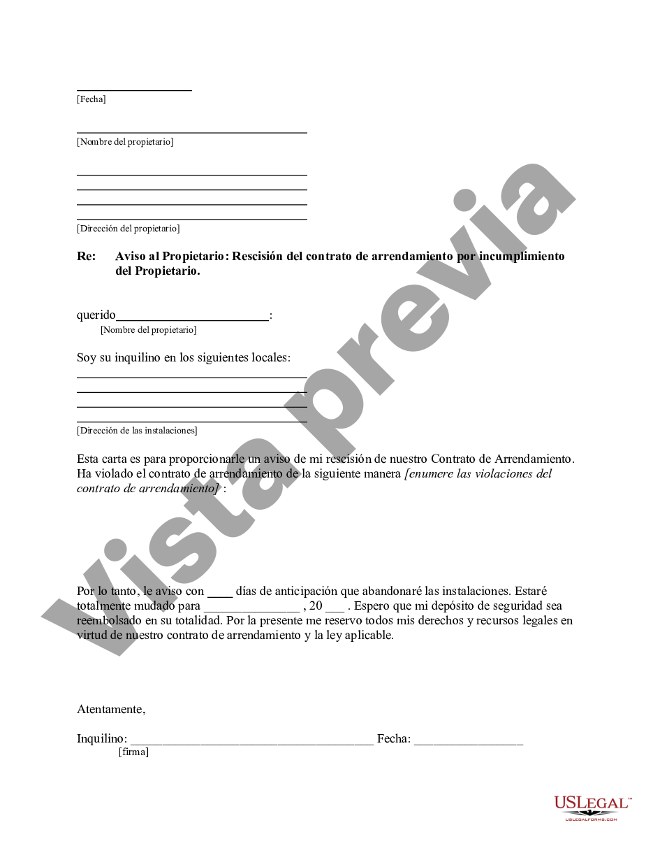 Florida Carta Del Inquilino Al Propietario Que Contiene Notificación De Rescisión Por 8679