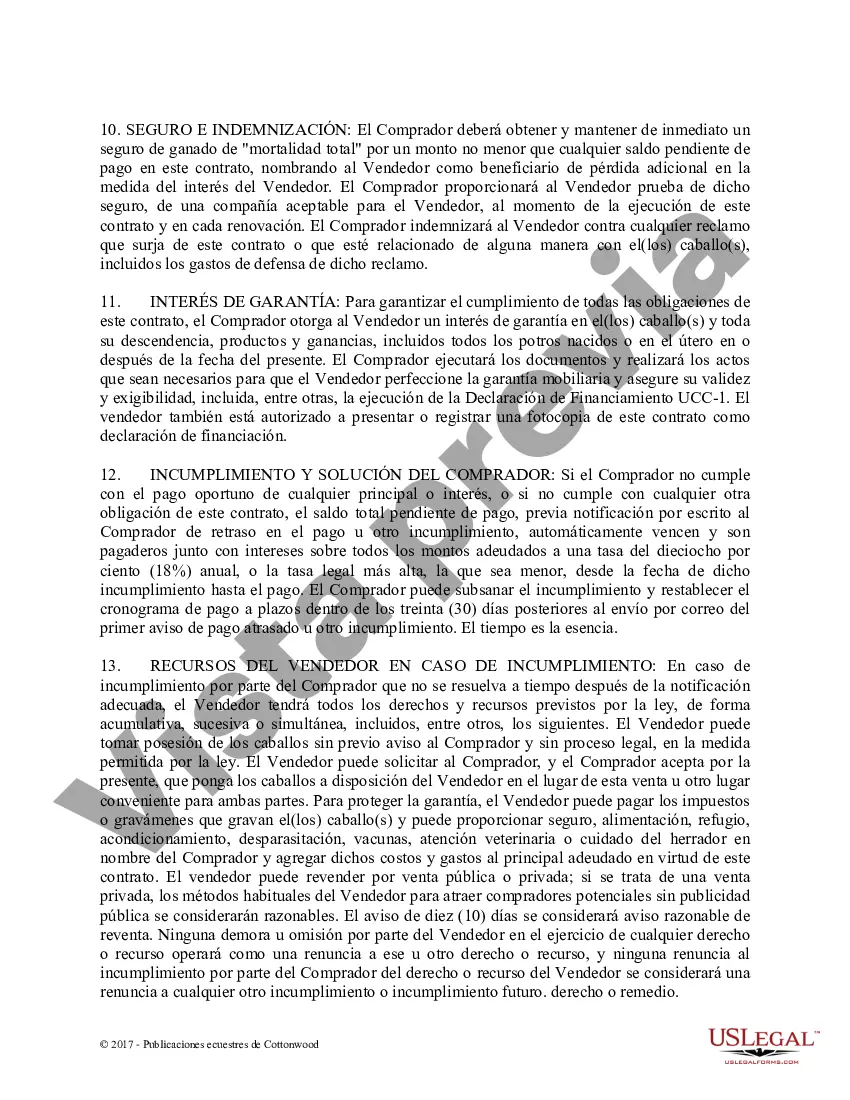 Preview Acuerdo de seguridad y compra a plazos con garantías limitadas - Formularios equinos de caballos