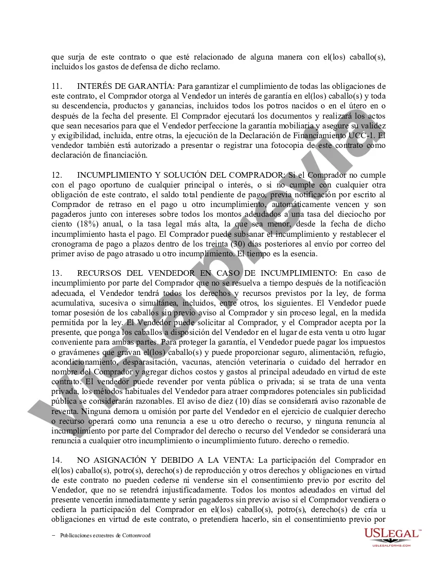 Preview Acuerdo de seguridad y compra a plazos sin garantías limitadas - Formularios equinos de caballos