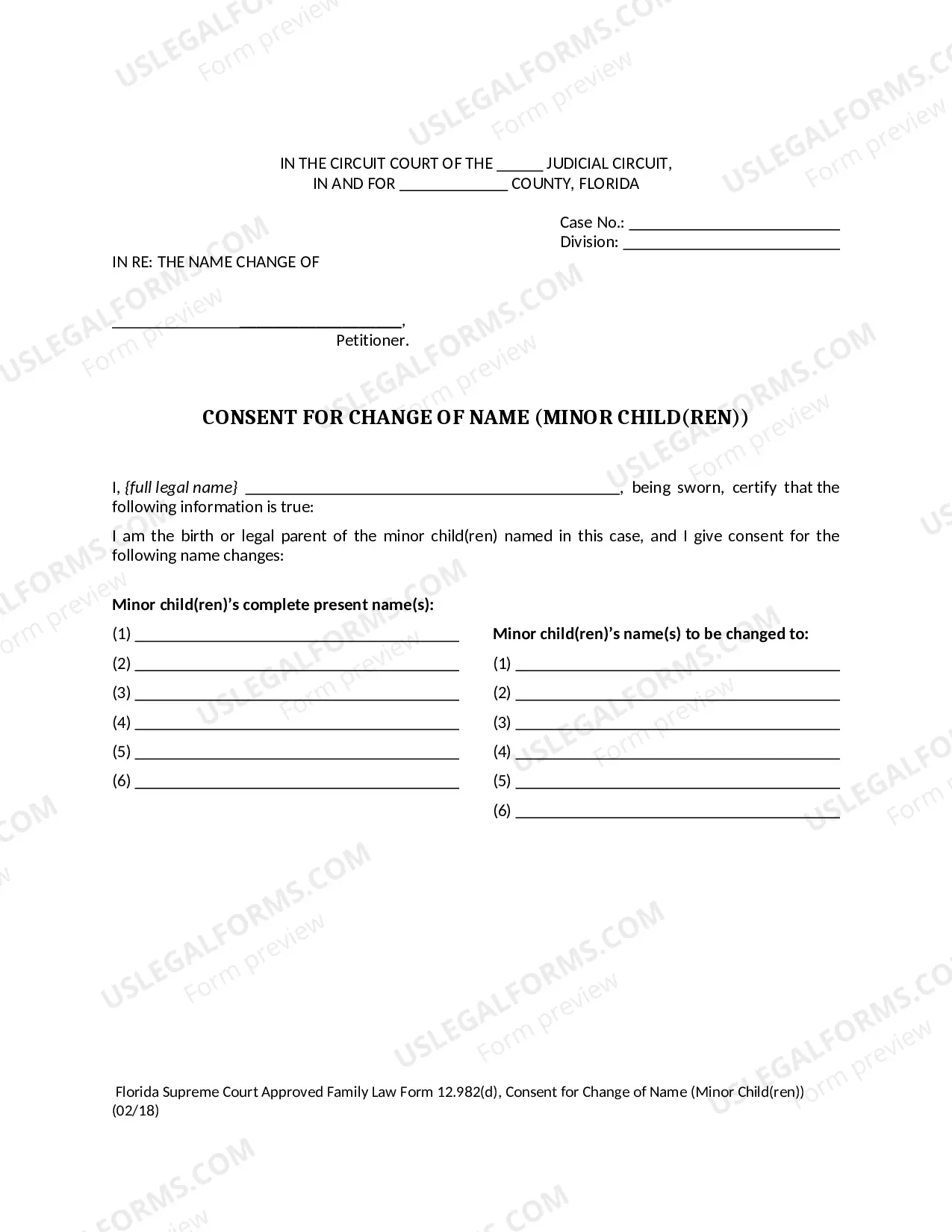 Preview Consent for Change of Name for Minor