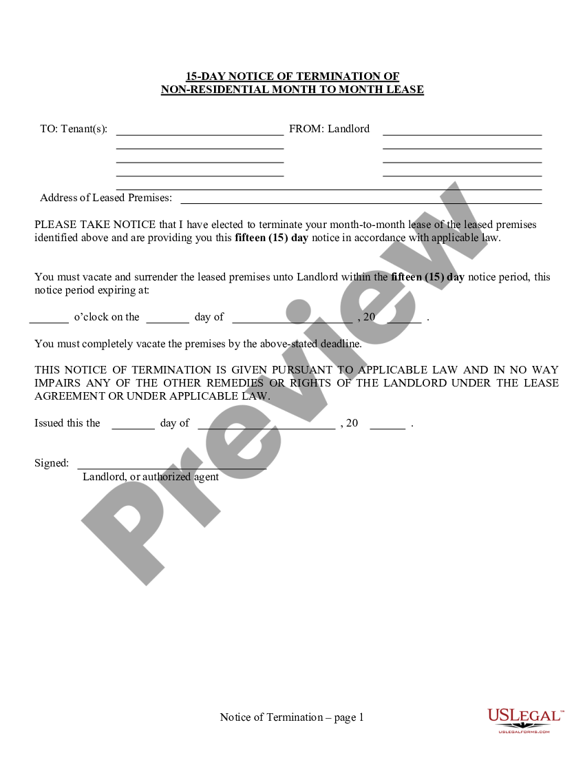 Florida Notice to Terminate Month-to-Month Lease - Nonresidential ...