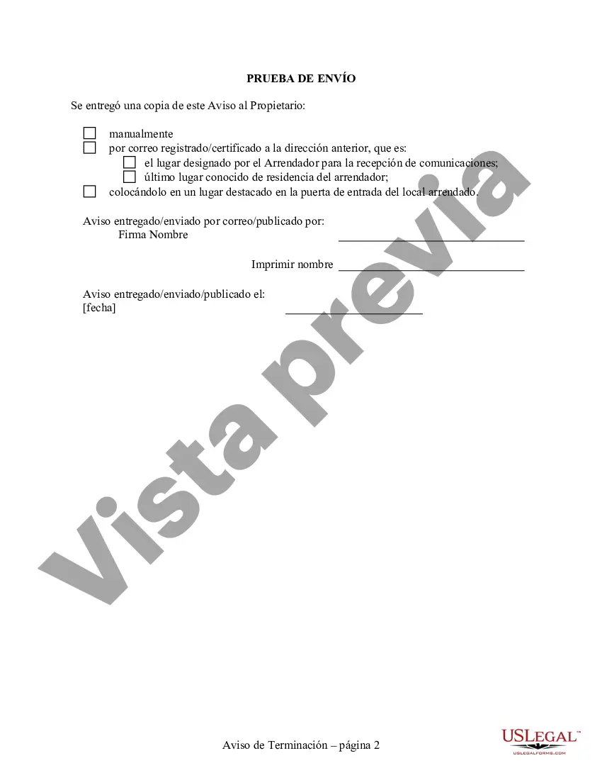 Preview Aviso para rescindir el contrato de arrendamiento de trimestre a trimestre - No residencial - Aviso de 45 días del inquilino al propietario