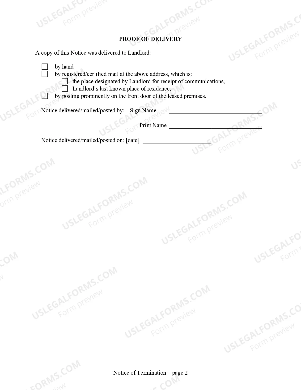 Preview Notice to Terminate Quarter-to-Quarter Lease - Nonresidential - 45 days Notice from Tenant to Landlord