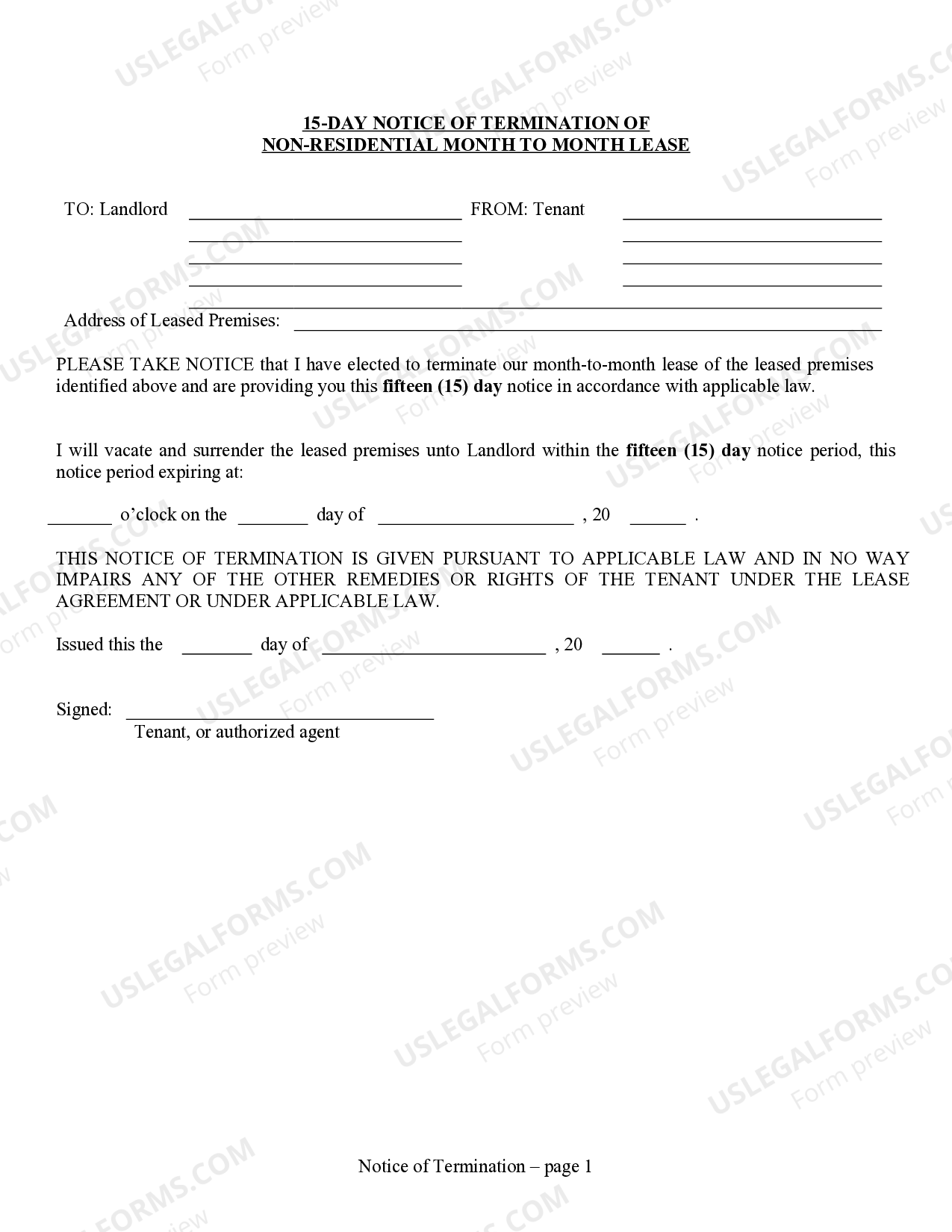 Florida Notice To Terminate Month to Month Lease Nonresidential Florida Notice To Terminate Month to Month Lease Nonresidential