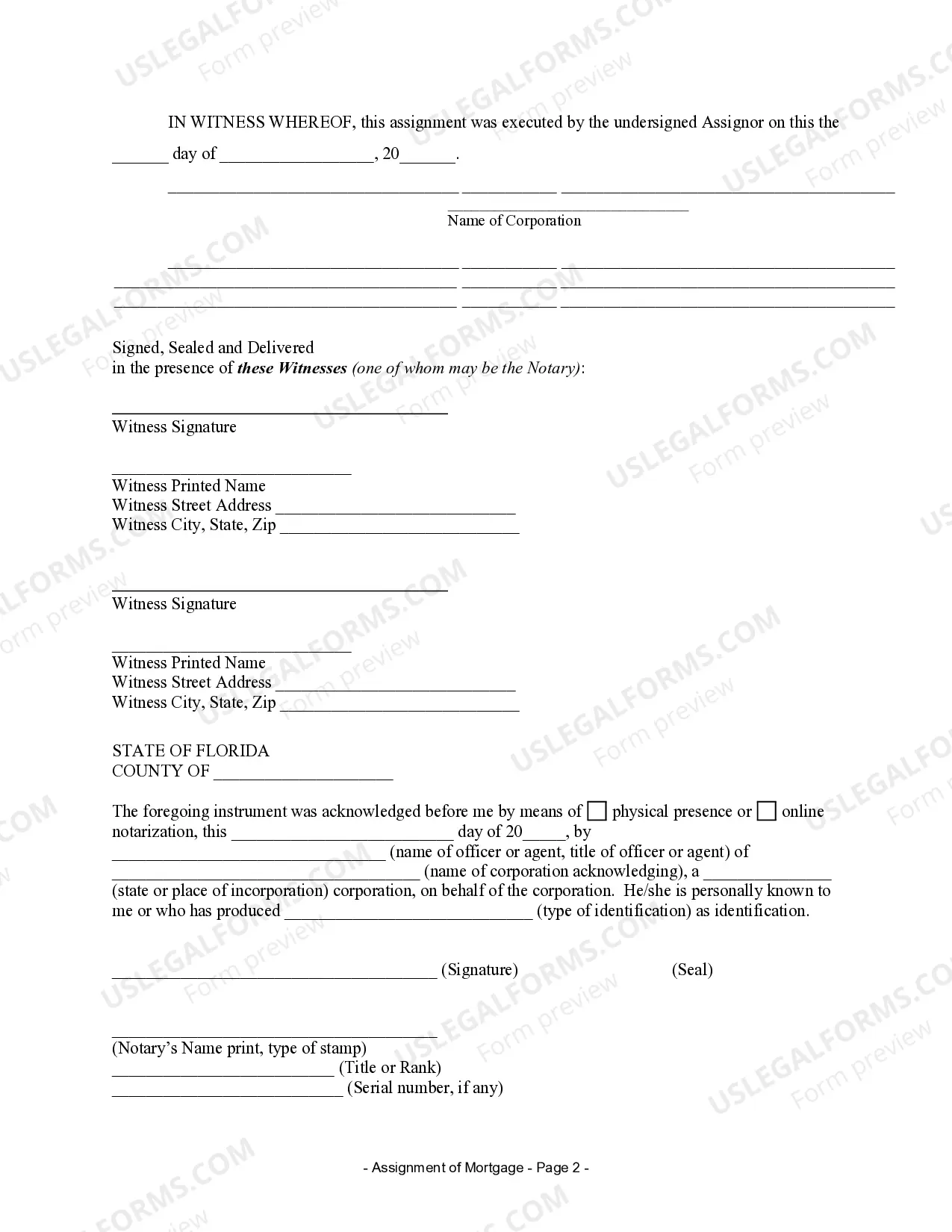 Preview Assignment of Mortgage by Corporate Mortgage Holder
