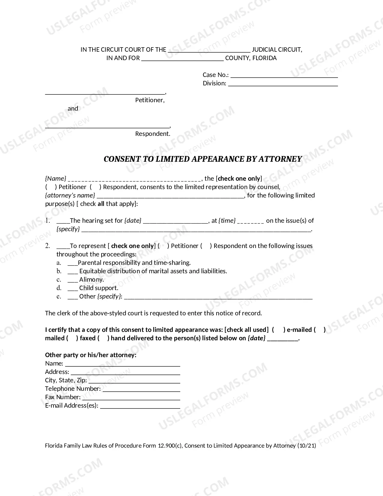 Preview Consent to Limited Appearance by Attorney
