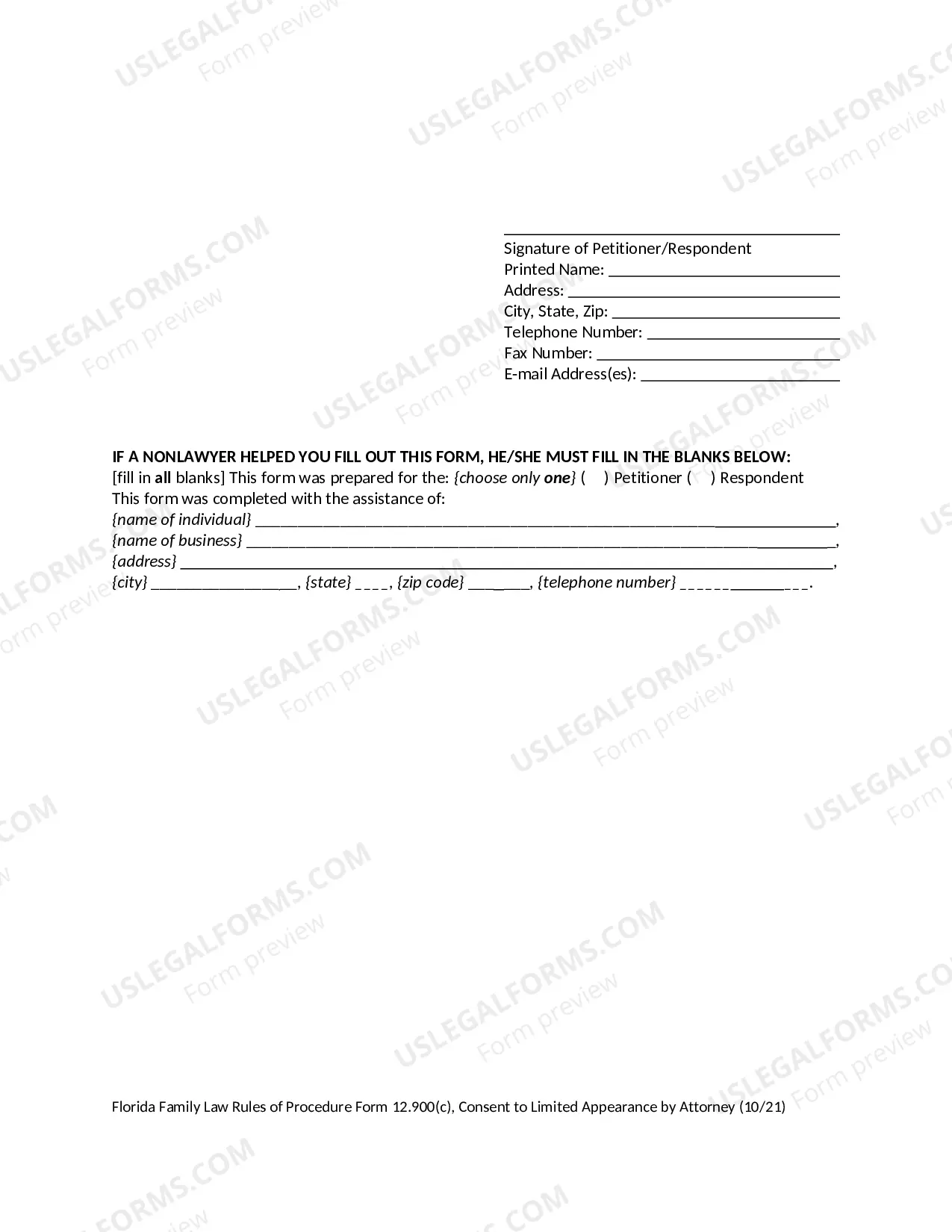Preview Consent to Limited Appearance by Attorney