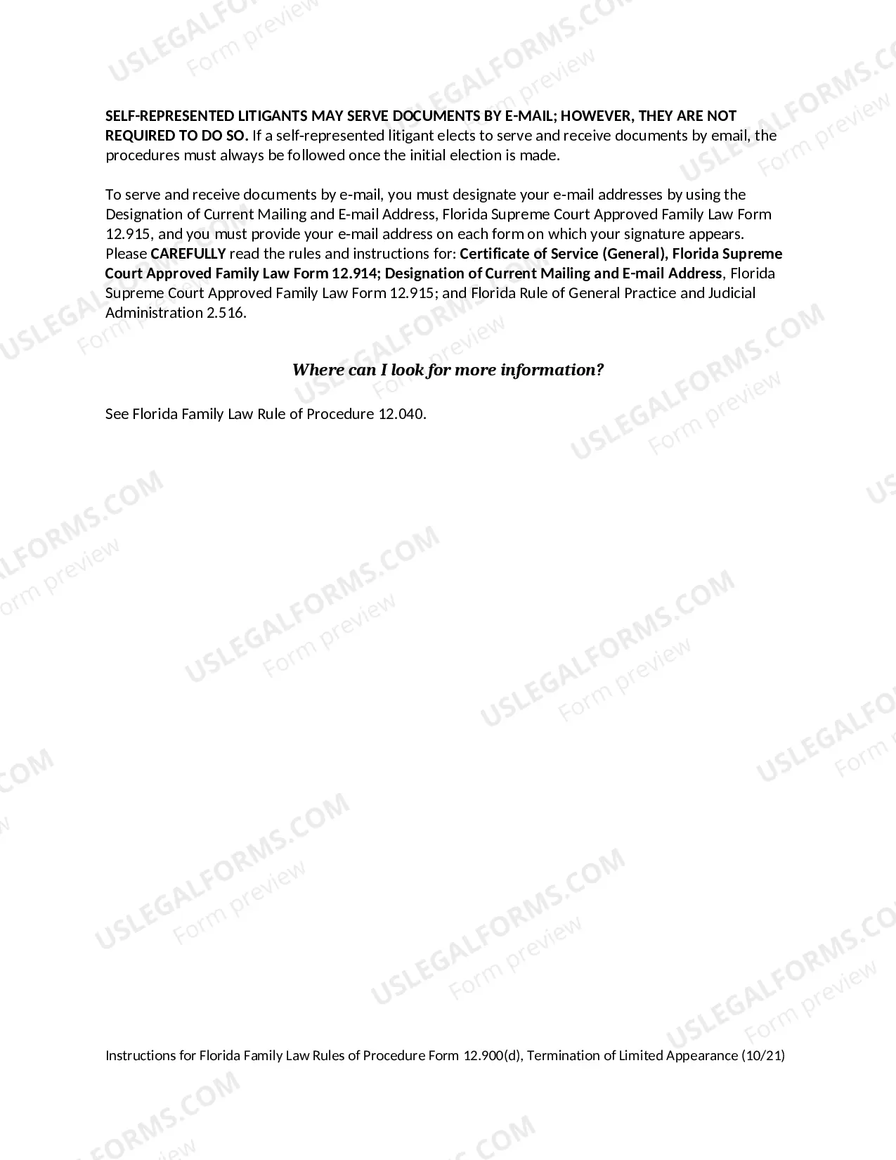 Preview Termination of Limited Appearance