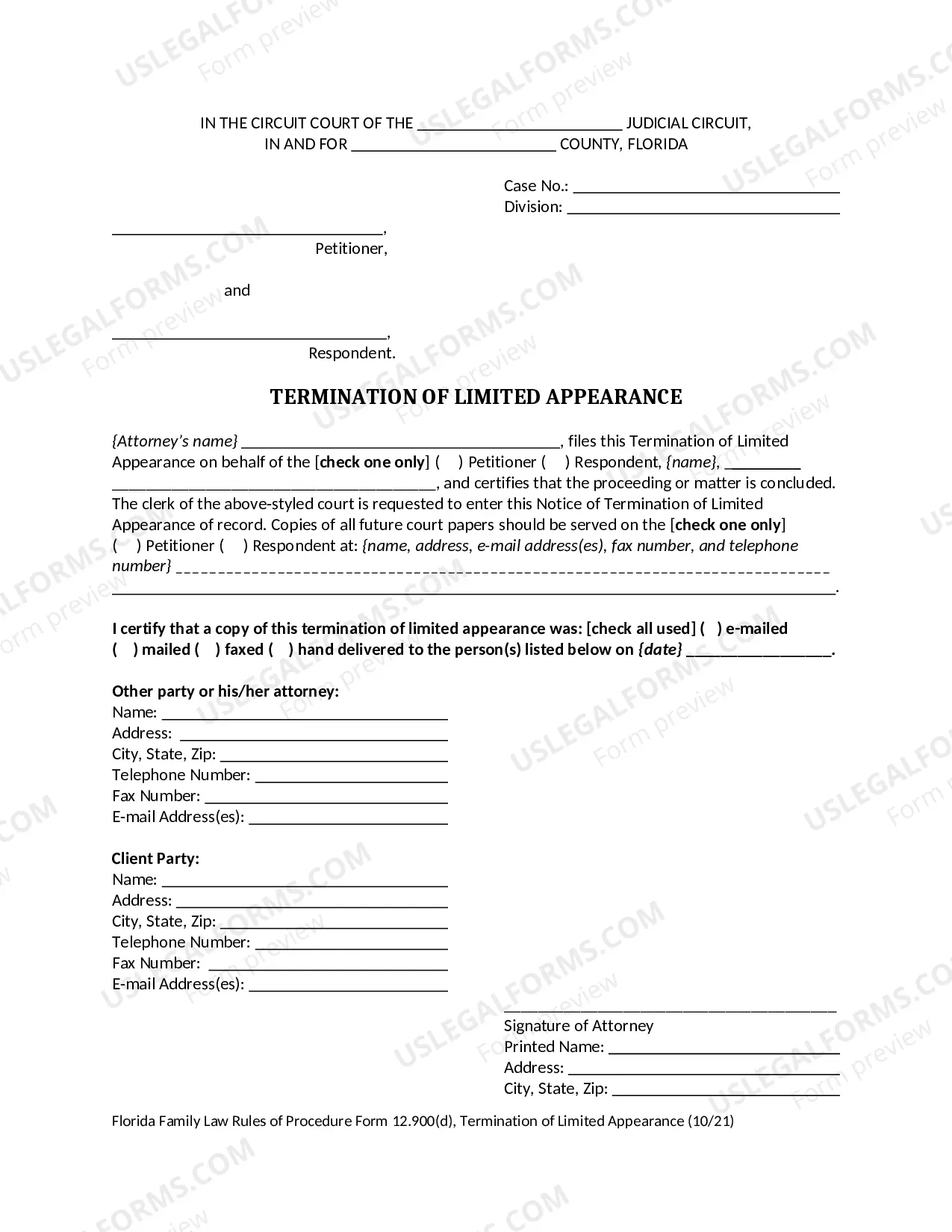 Preview Termination of Limited Appearance