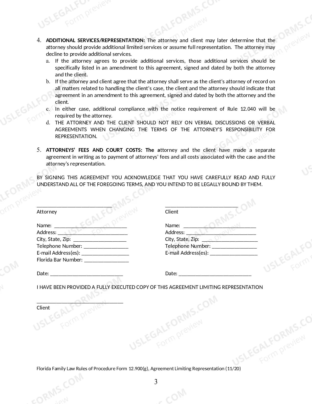 Preview Agreement Limiting Representation