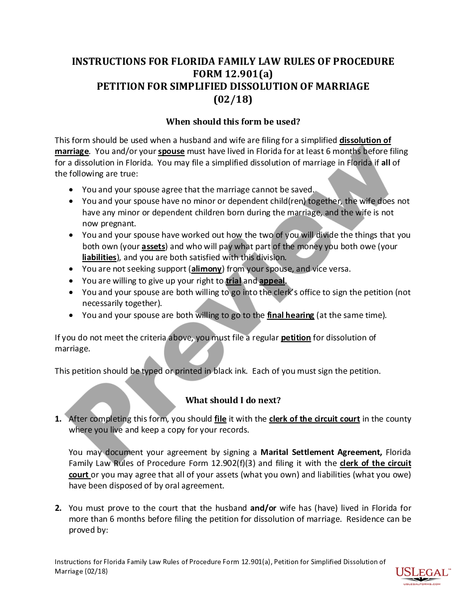 form Petition for Simplified Dissolution of Marriage preview
