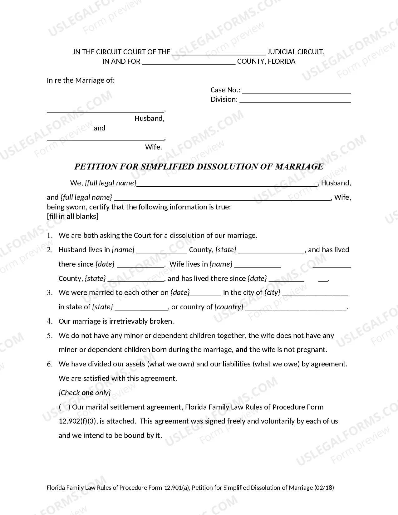 Preview Petition for Simplified Dissolution of Marriage