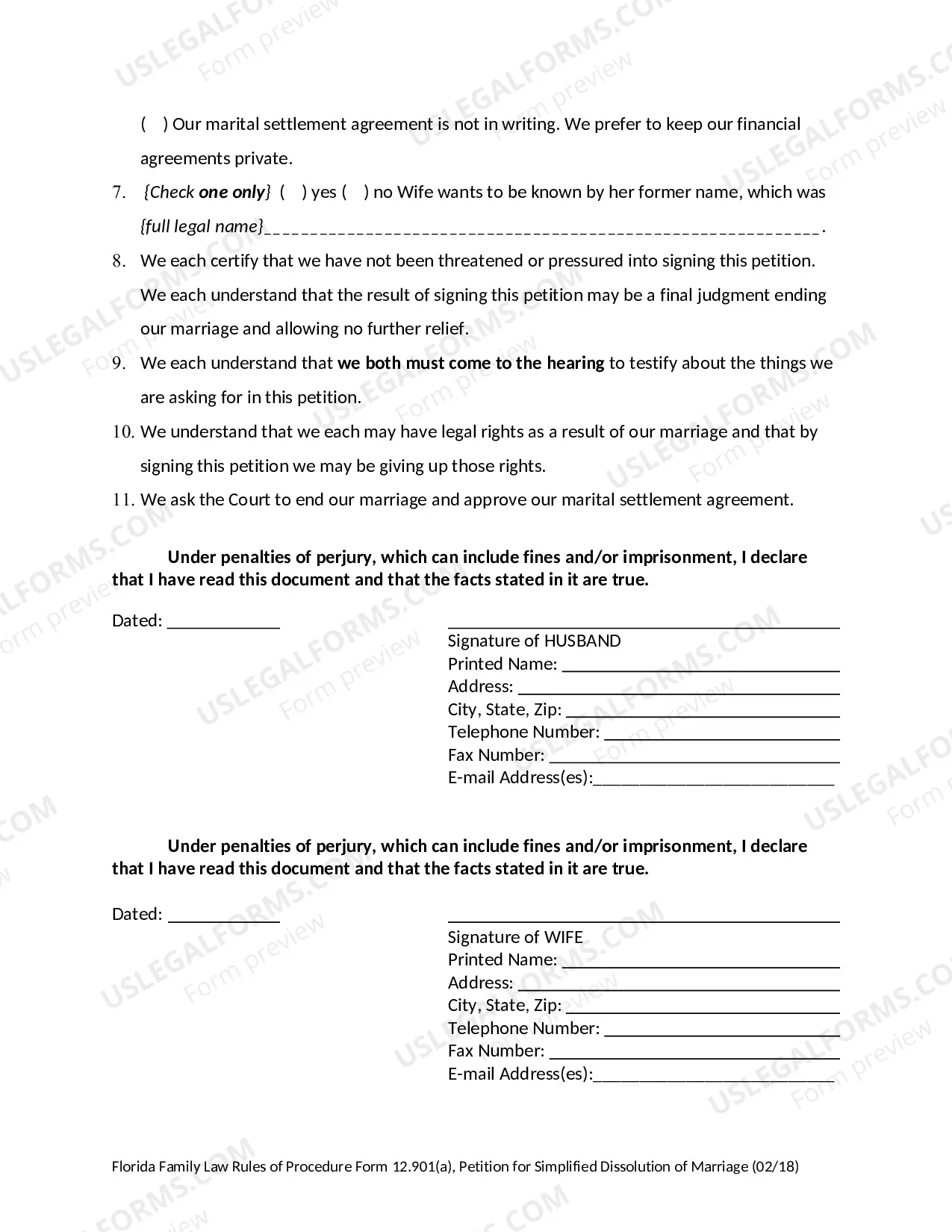 Preview Petition for Simplified Dissolution of Marriage