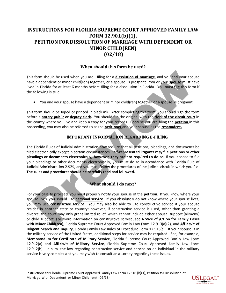 page 0 Petition for Dissolution of Marriage with Dependent or Minor Children preview