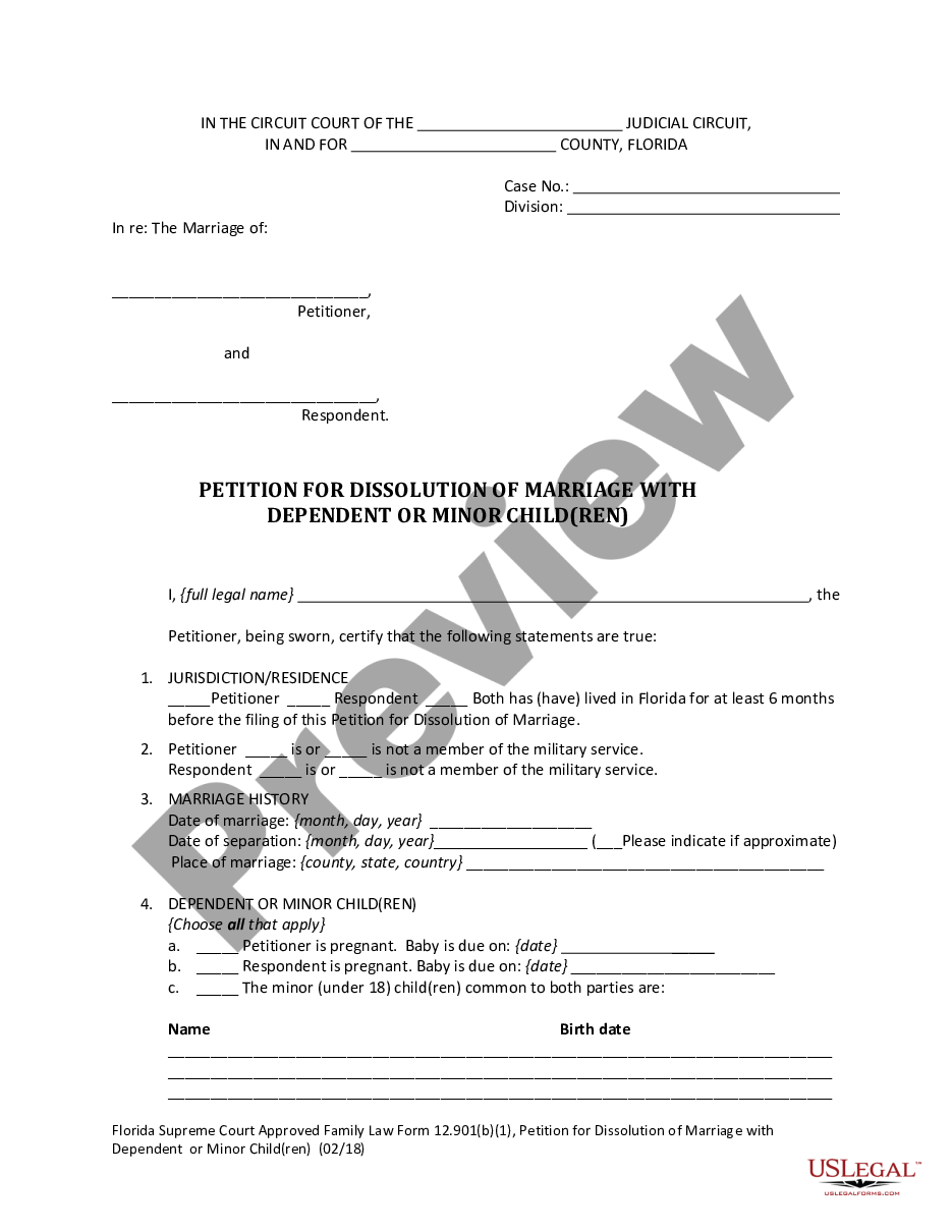 form Petition for Dissolution of Marriage with Dependent or Minor Children preview