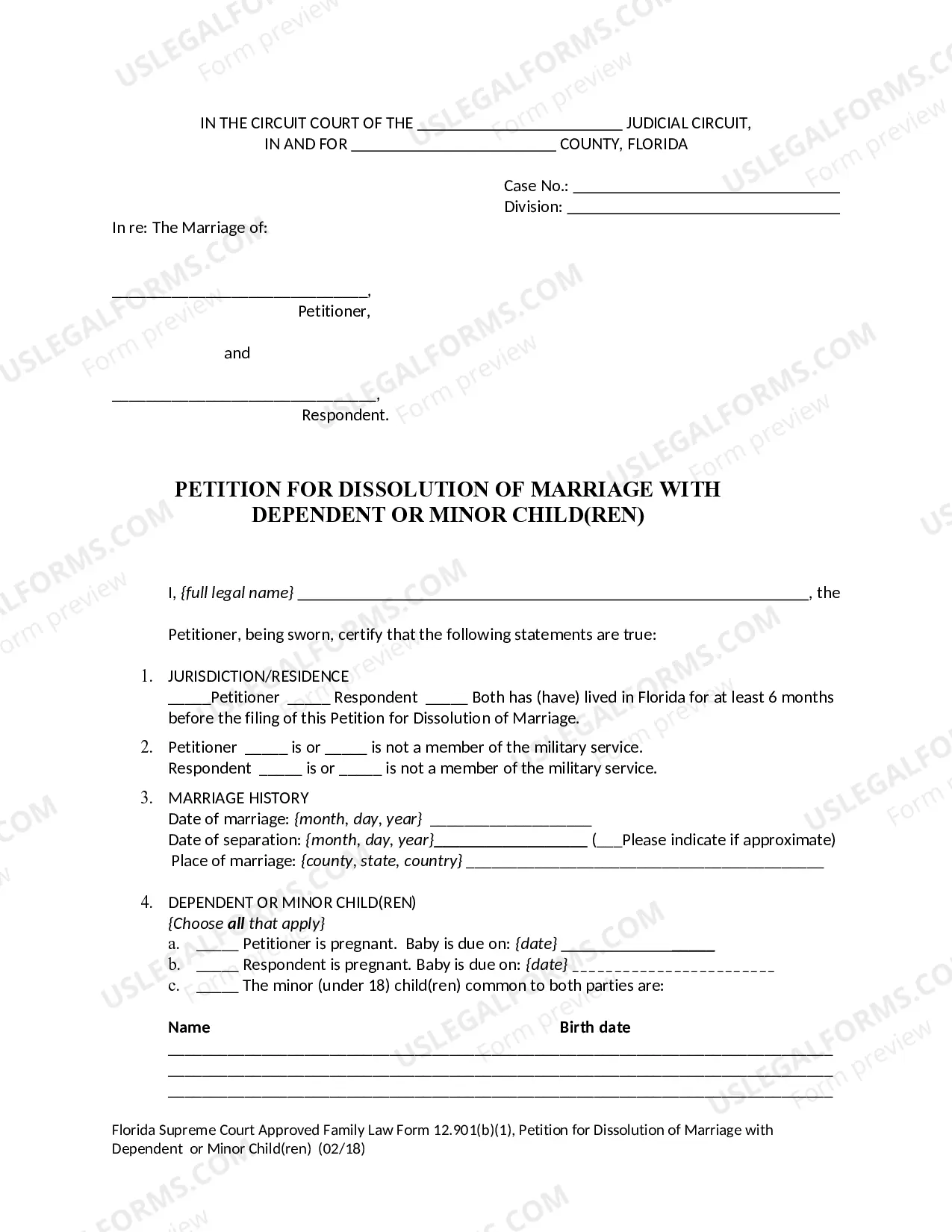 Preview Petition for Dissolution of Marriage with Dependent or Minor Children