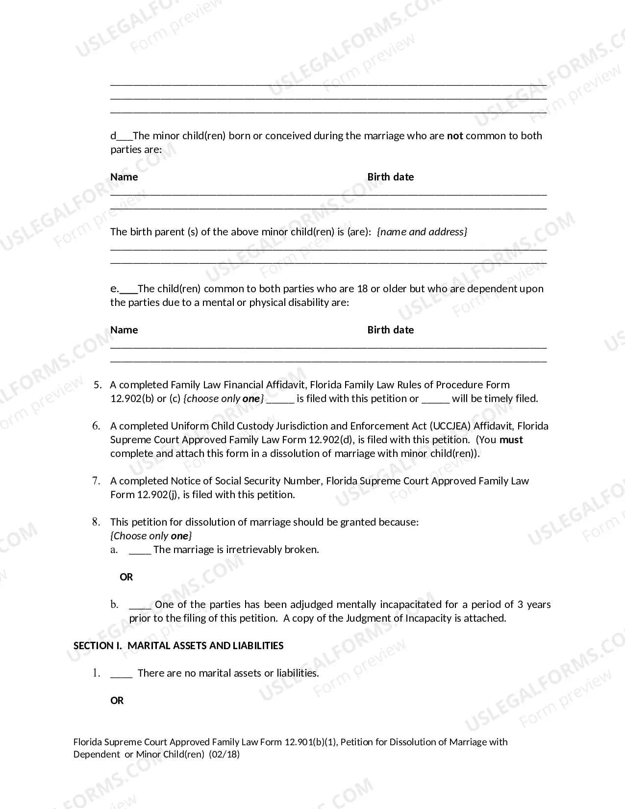 Preview Petition for Dissolution of Marriage with Dependent or Minor Children