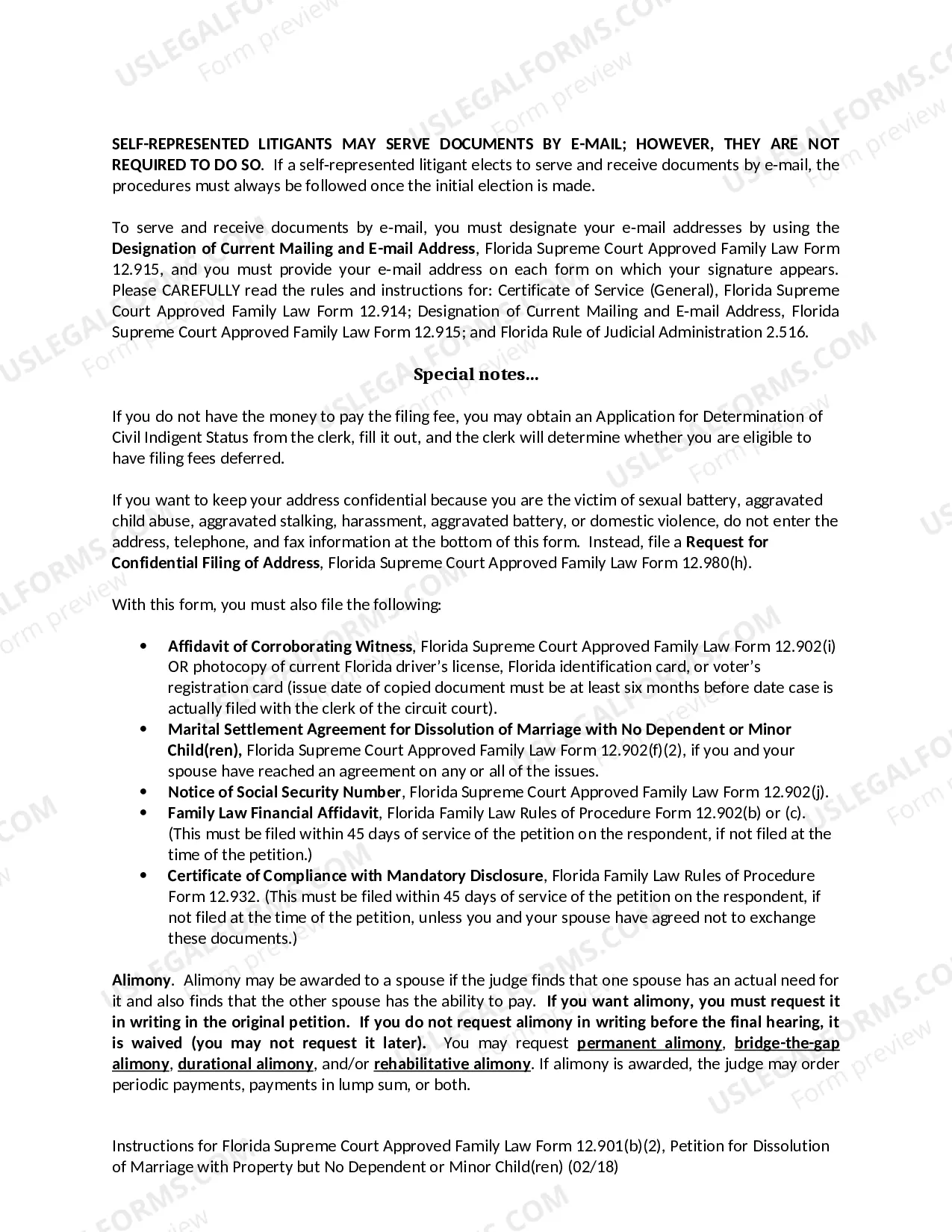 Preview Petition for Dissolution of Marriage with Property but No Dependent or Minor Children