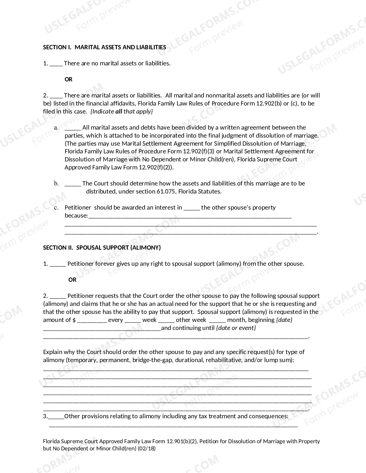 Preview Petition for Dissolution of Marriage with Property but No Dependent or Minor Children