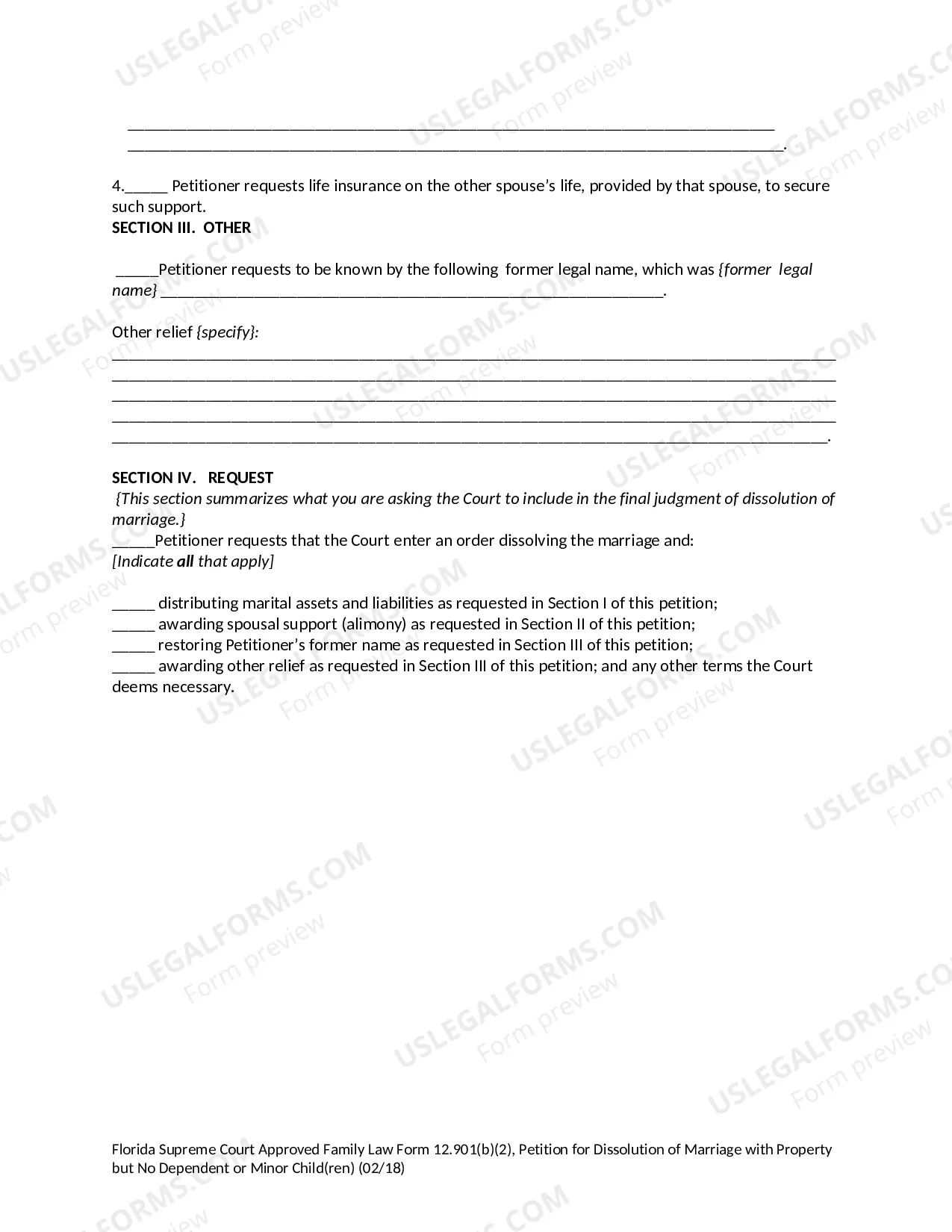 Preview Petition for Dissolution of Marriage with Property but No Dependent or Minor Children