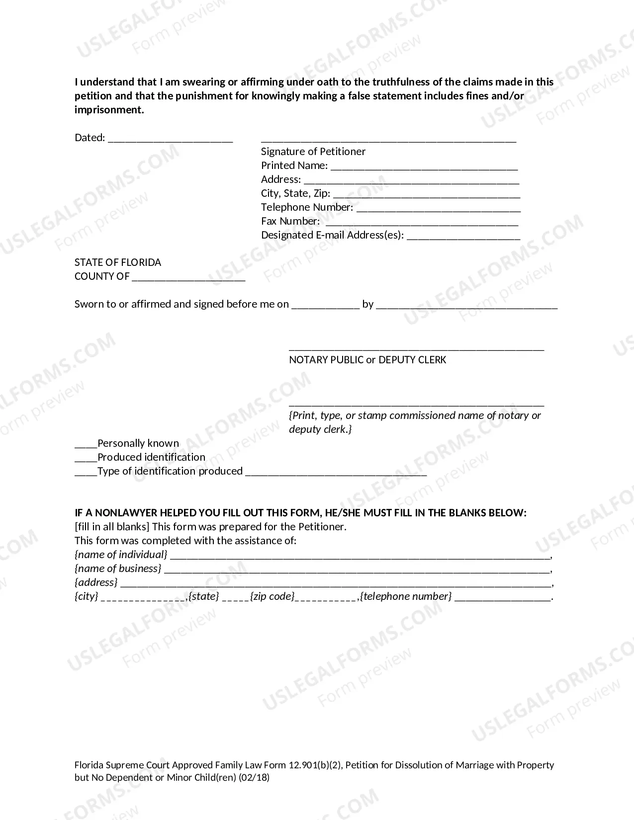 Preview Petition for Dissolution of Marriage with Property but No Dependent or Minor Children
