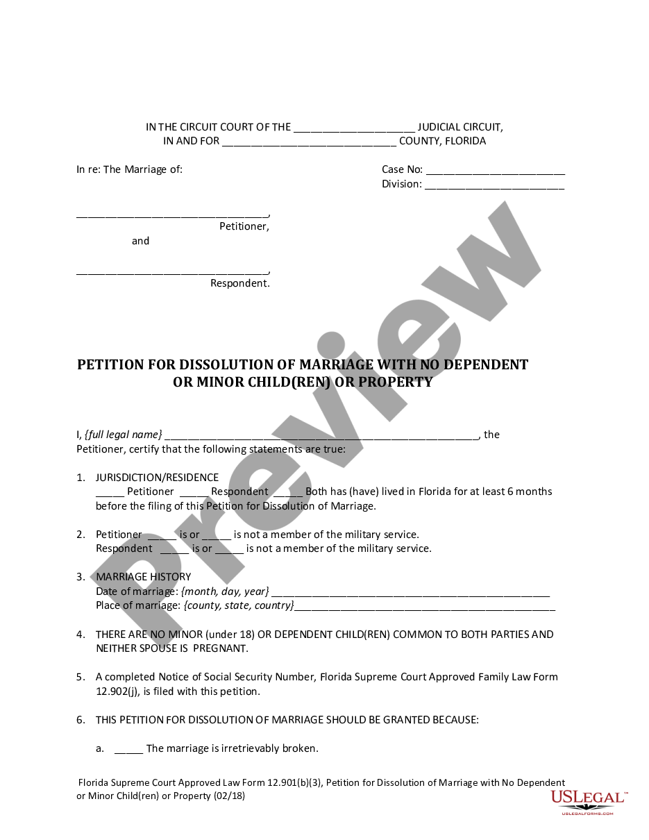 page 4 Petition for Dissolution of Marriage with No Dependent or Minor Children or Property preview