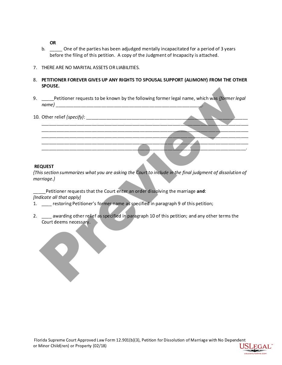 page 5 Petition for Dissolution of Marriage with No Dependent or Minor Children or Property preview